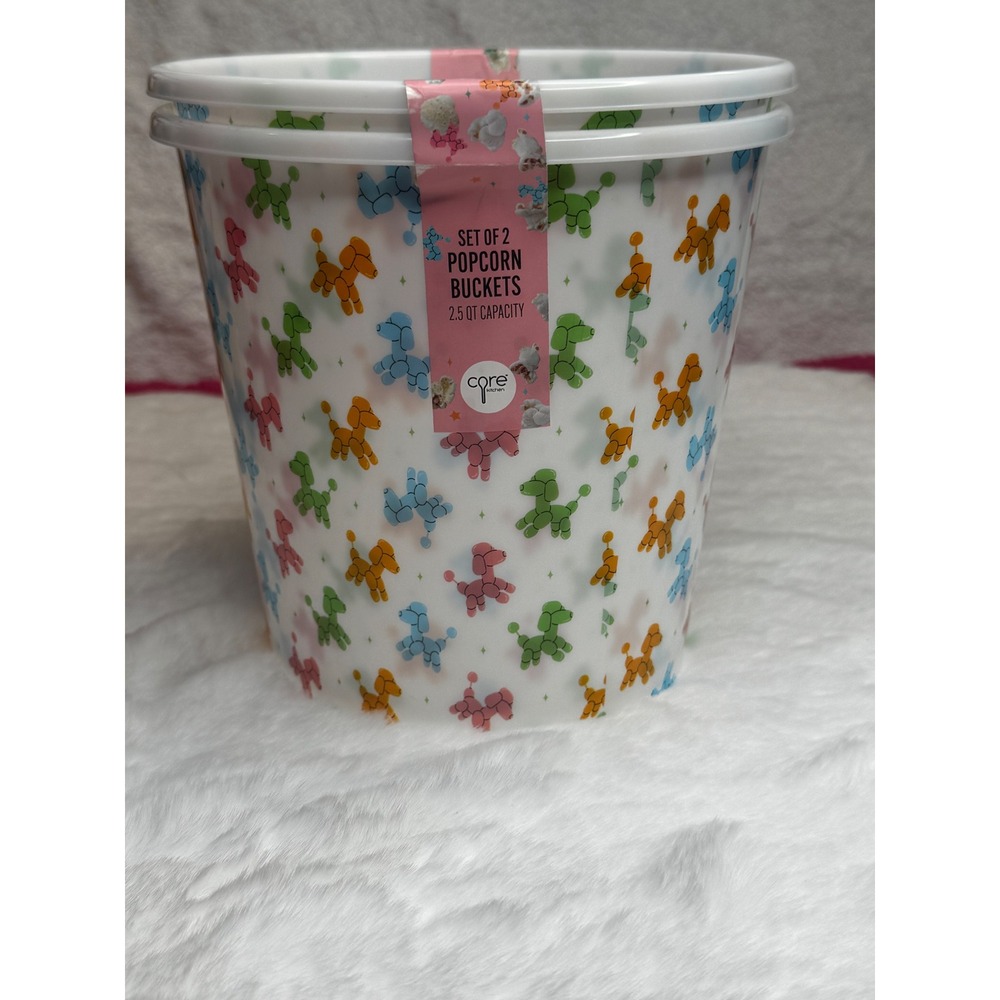 Core Kitchen Balloon Dog Popcorn Buckets Set of 2 Reusable 2.5 QT Movie Tubs